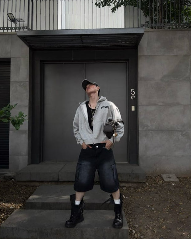 ZIP Blur Boxy Hoodie