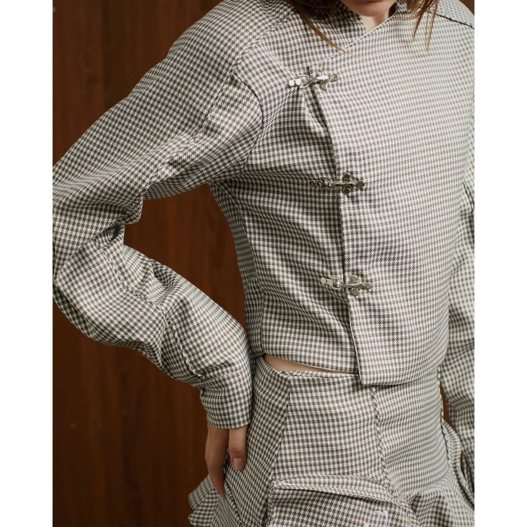 Checked Fitted Jacket Silent Allure White