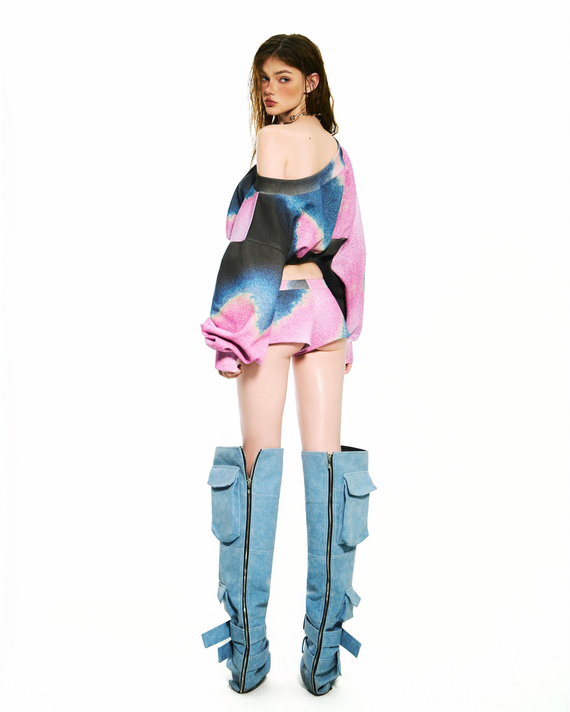 Bong Printed Crop Sweater