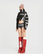 Map High Neck Crop Jacket Black
