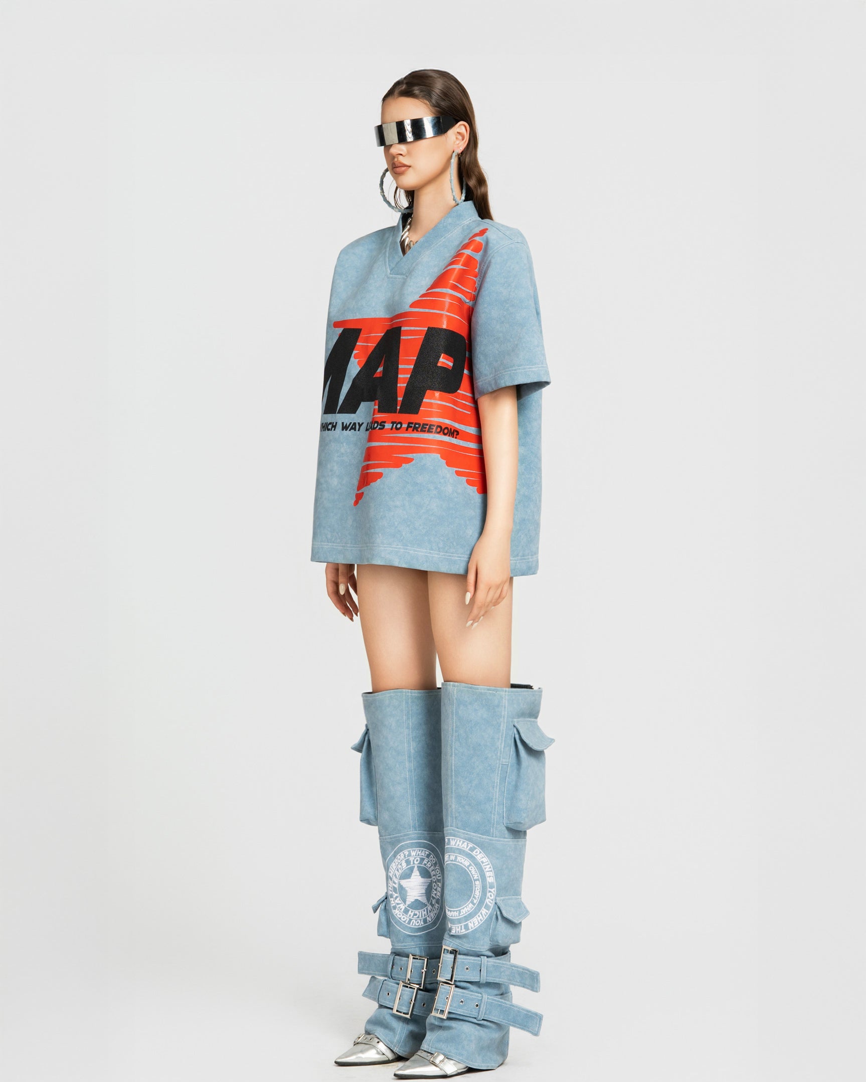 Map Faux Oversized Top Mini Dress