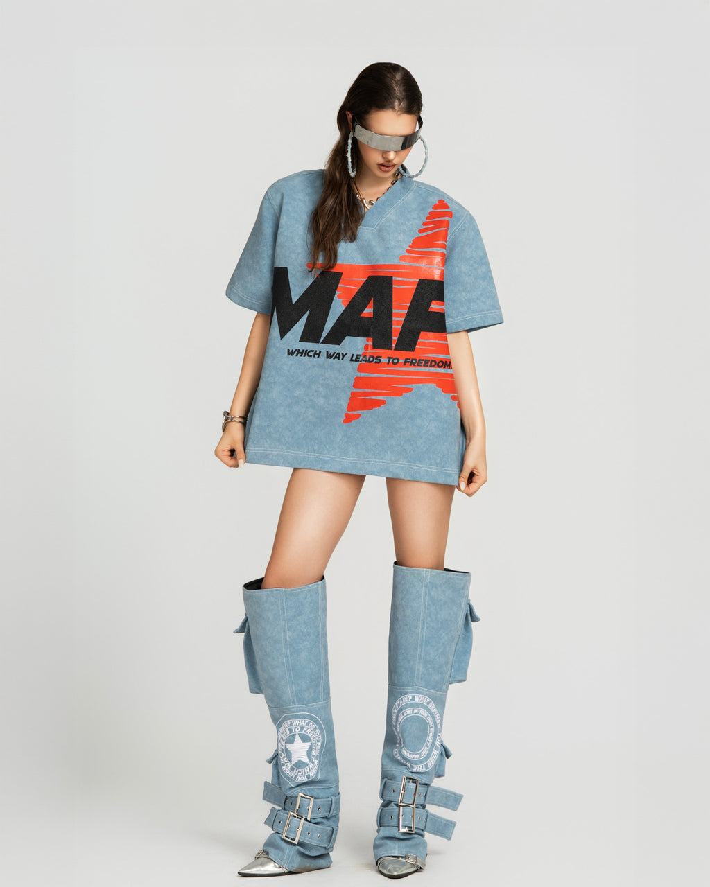 Map Faux Oversized Top Mini Dress