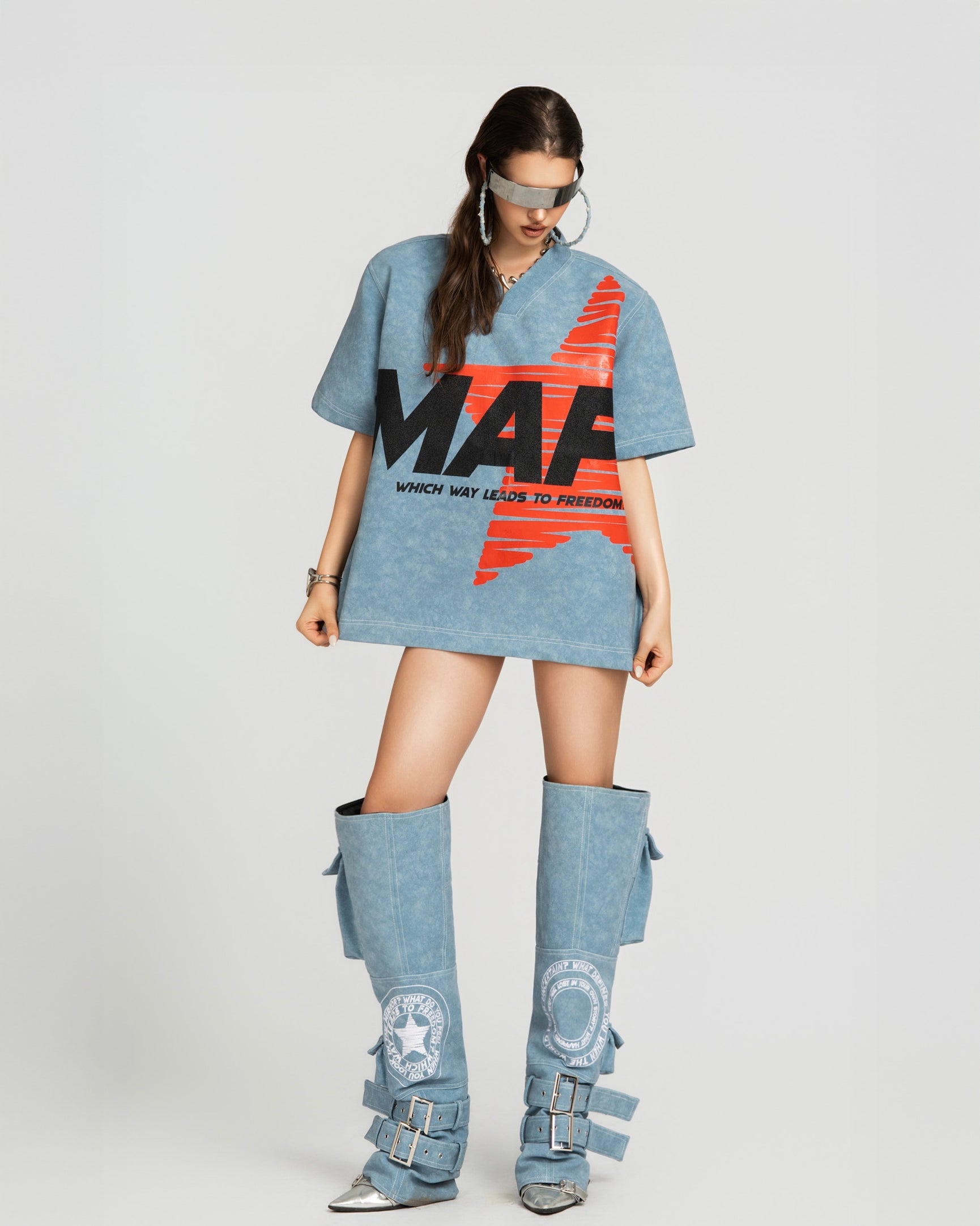 Map Faux Embroidered Cover Boots
