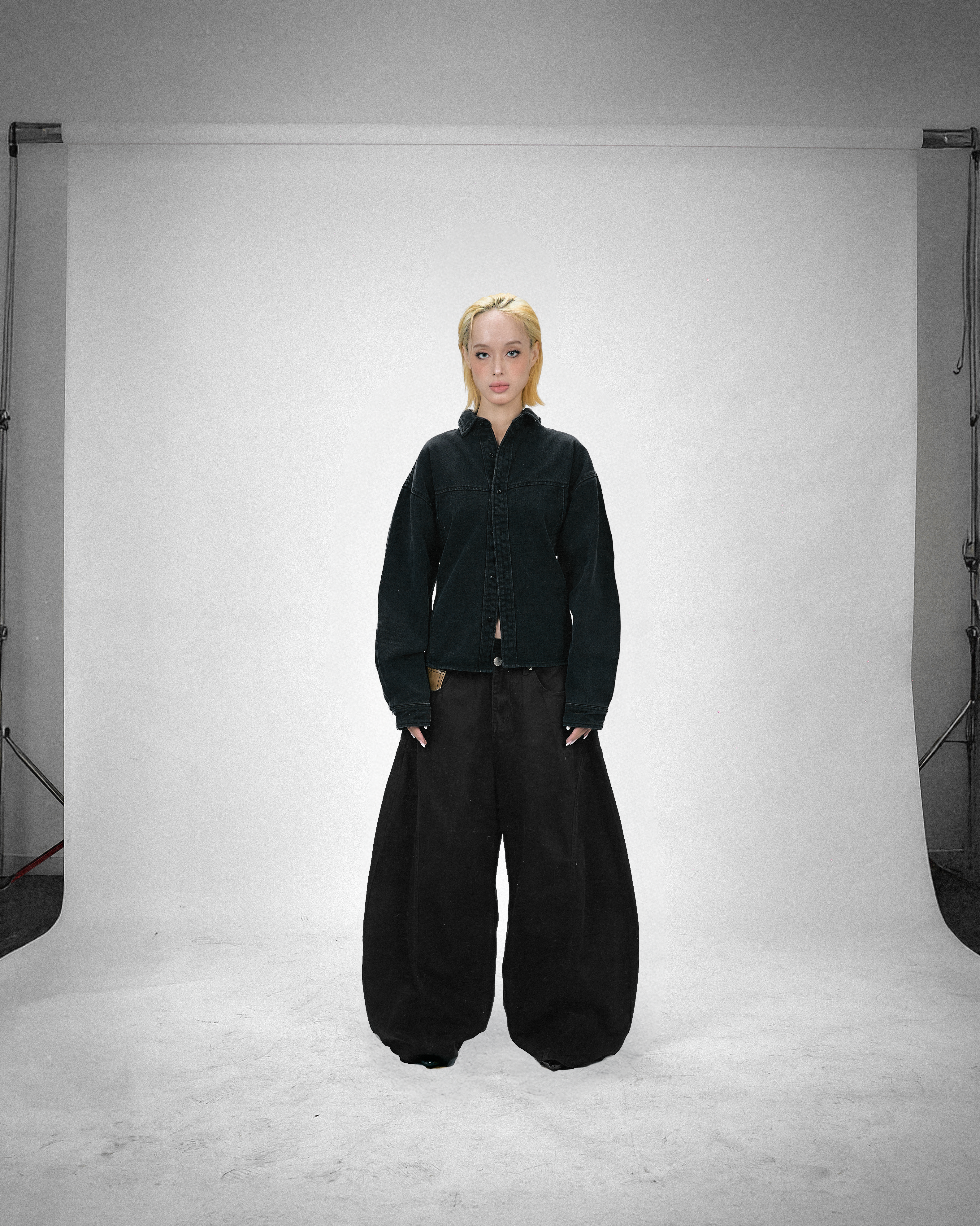 Leather Pocket Pants Baggy Jeans