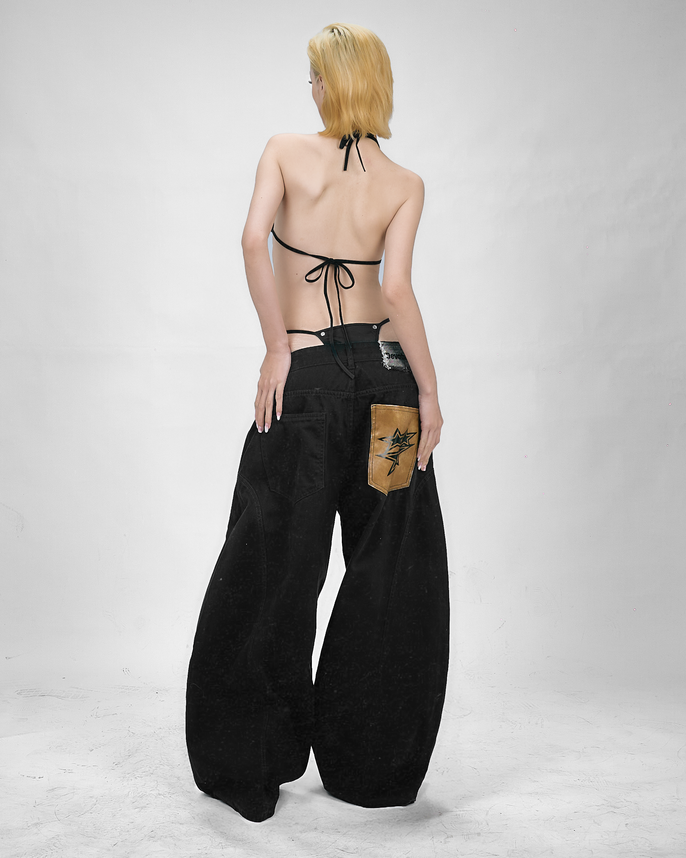 Leather Pocket Pants Baggy Jeans