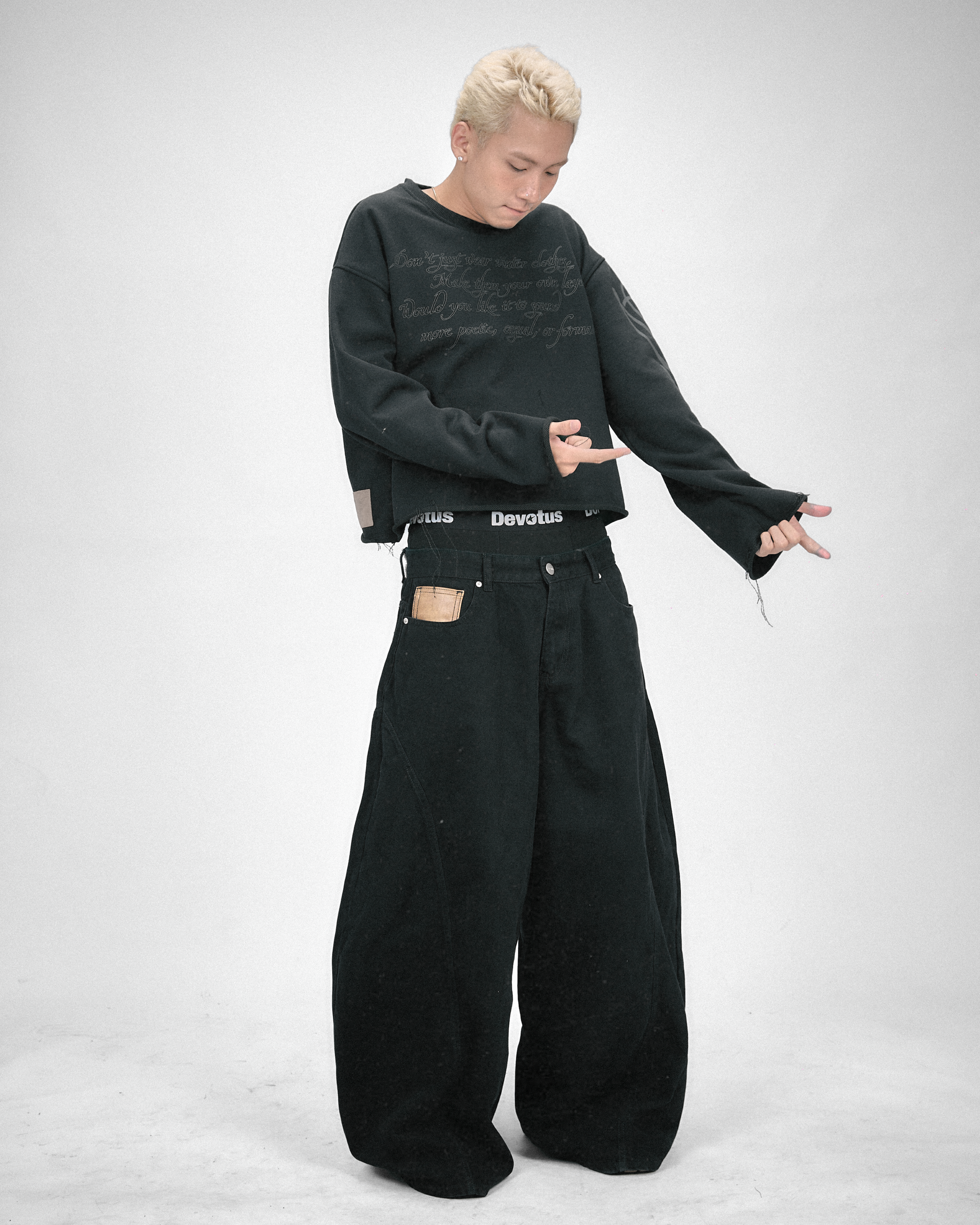 Leather Pocket Pants Baggy Jeans