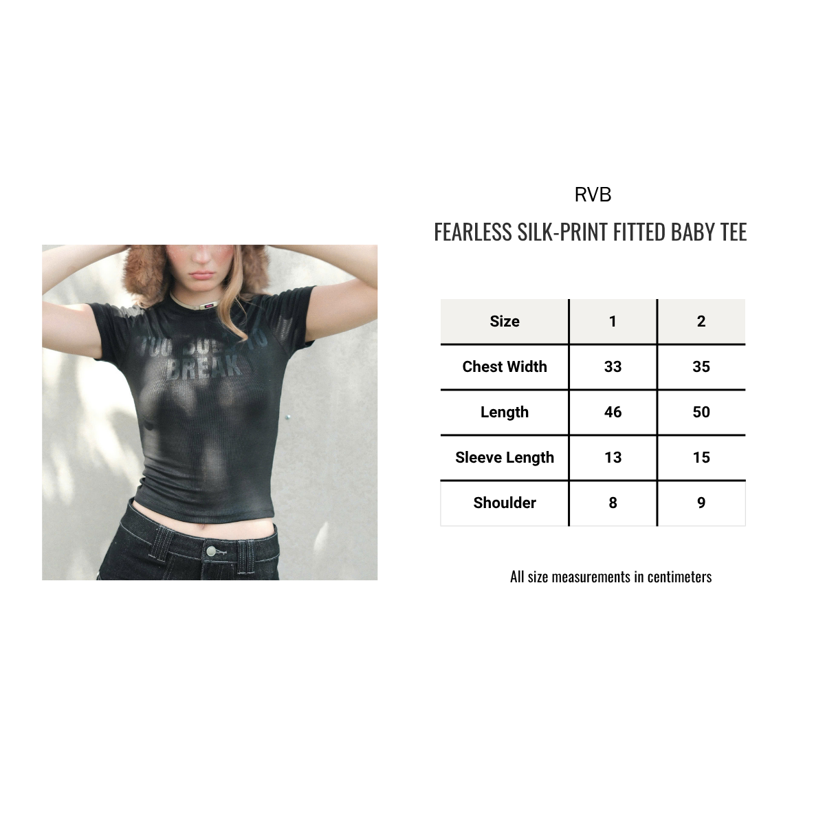 Fearless Silk Print Printed Baby Tee Fitted Black
