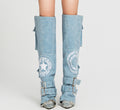 Map Faux Embroidered Cover Boots  Vietnamese Experimental Womenswear