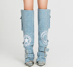 Map Faux Embroidered Cover Boots  Vietnamese Experimental Womenswear