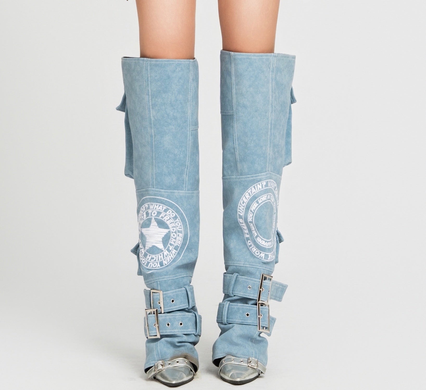 Map Faux Embroidered Cover Boots  Vietnamese Experimental Womenswear