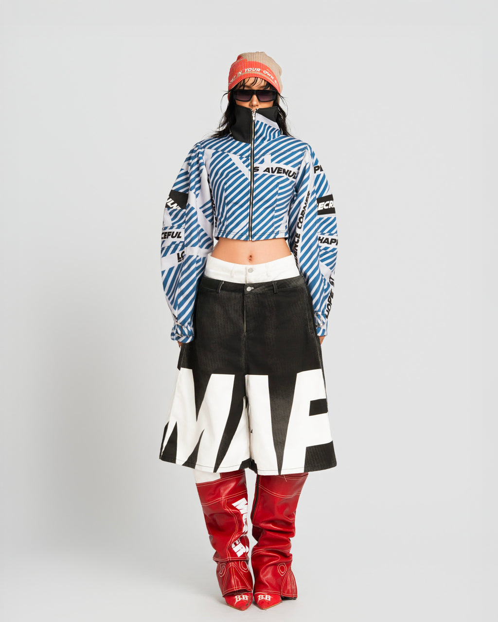 TATICHU Map High Neck Crop Jacket Blue Vietnamese Experimental Womenswear 