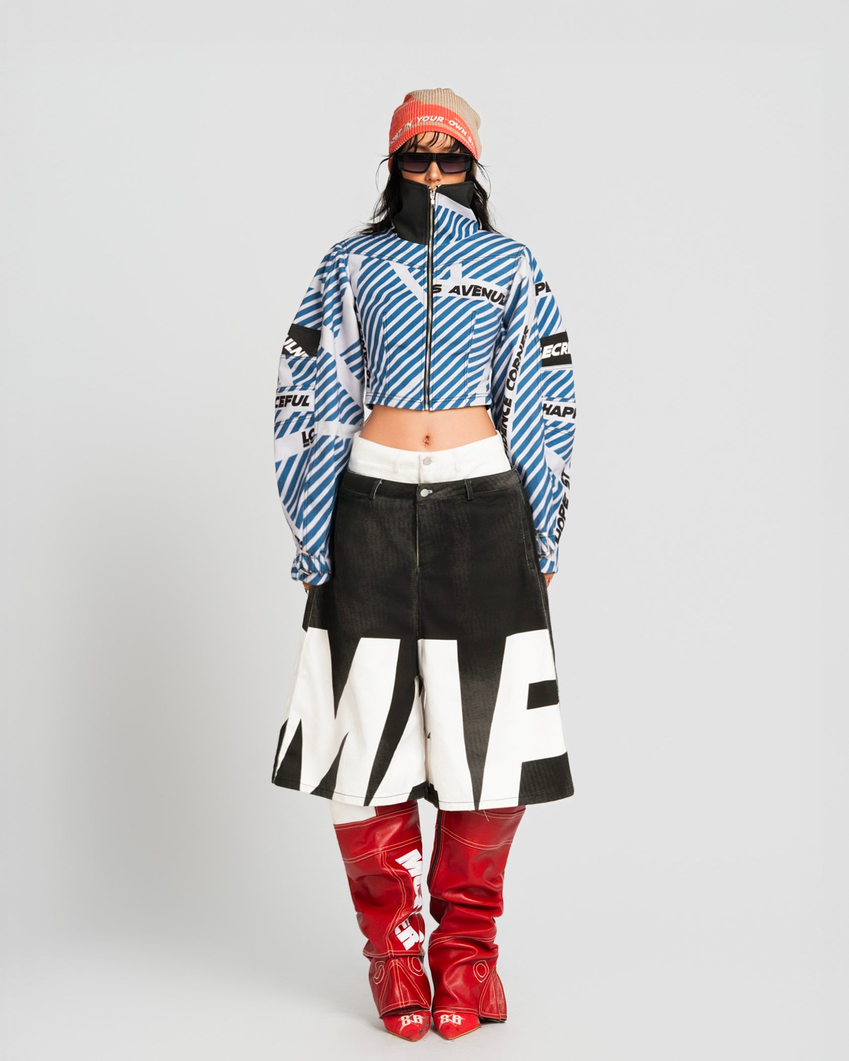 TATICHU Map High Neck Crop Jacket Blue Vietnamese Experimental Womenswear 