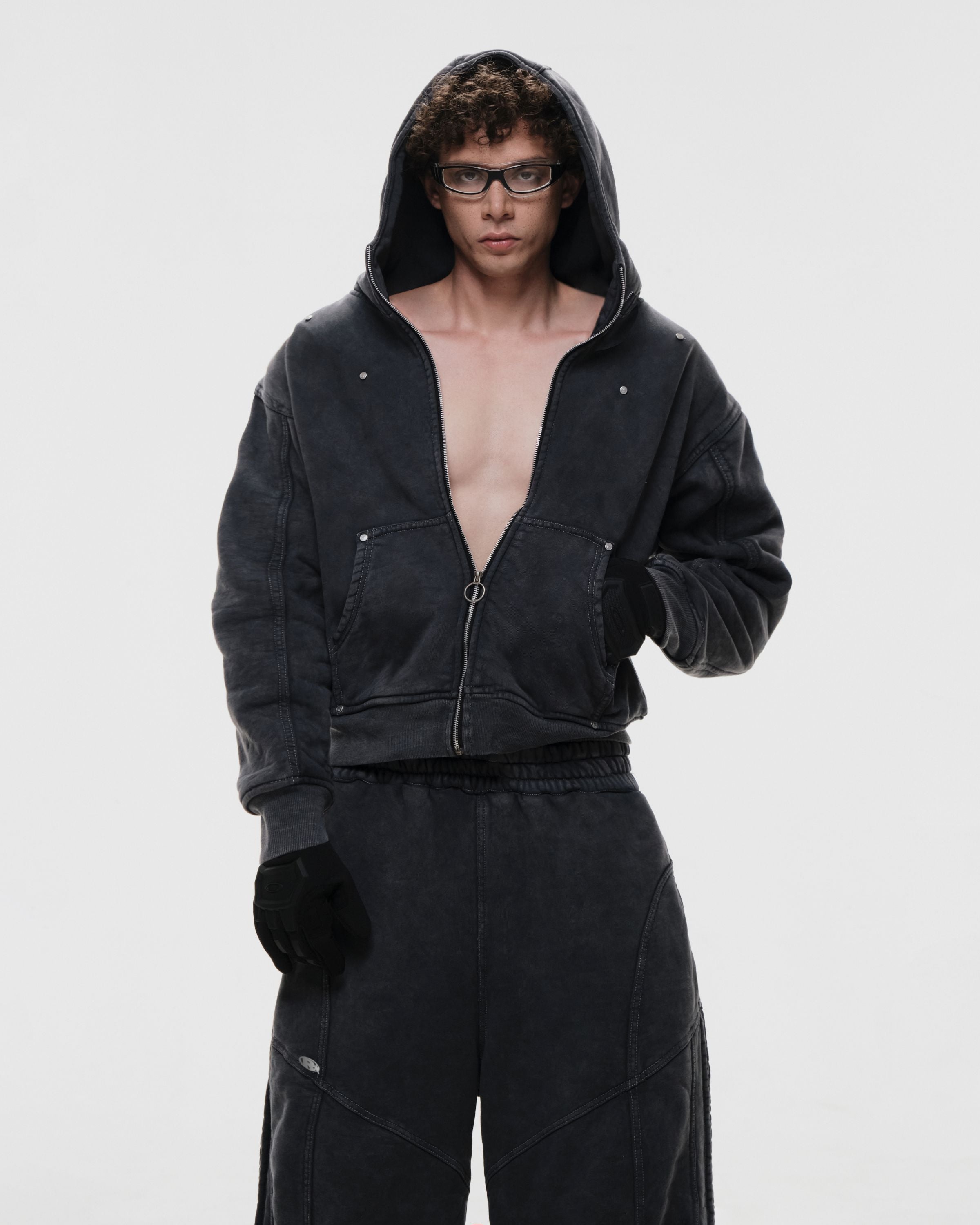 Shinka Shift Boxy Hoodie Zip Smoke