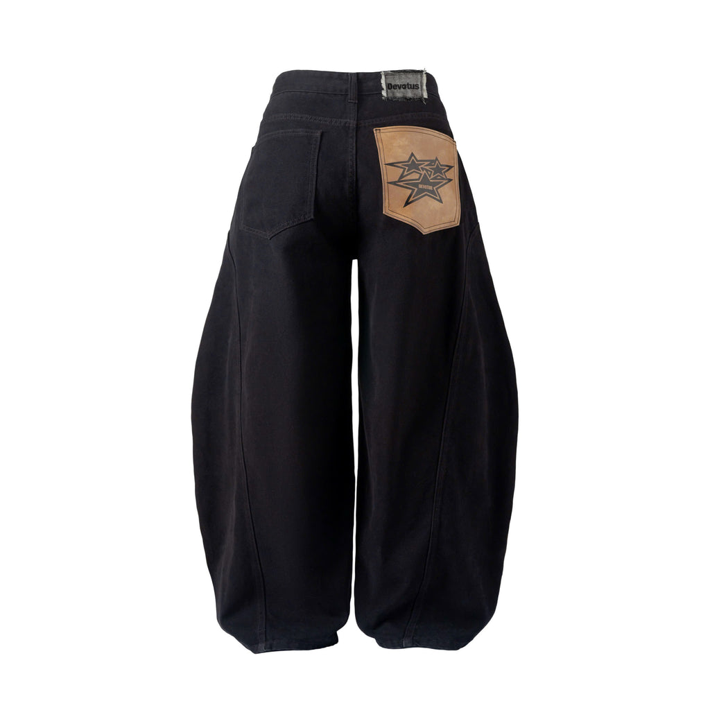 Leather Pocket Pants Baggy Jeans