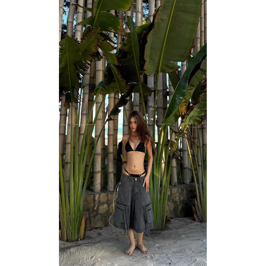 DEVOTUS Strap Cargo Wide Leg Shorts Vietnamese Streetwear